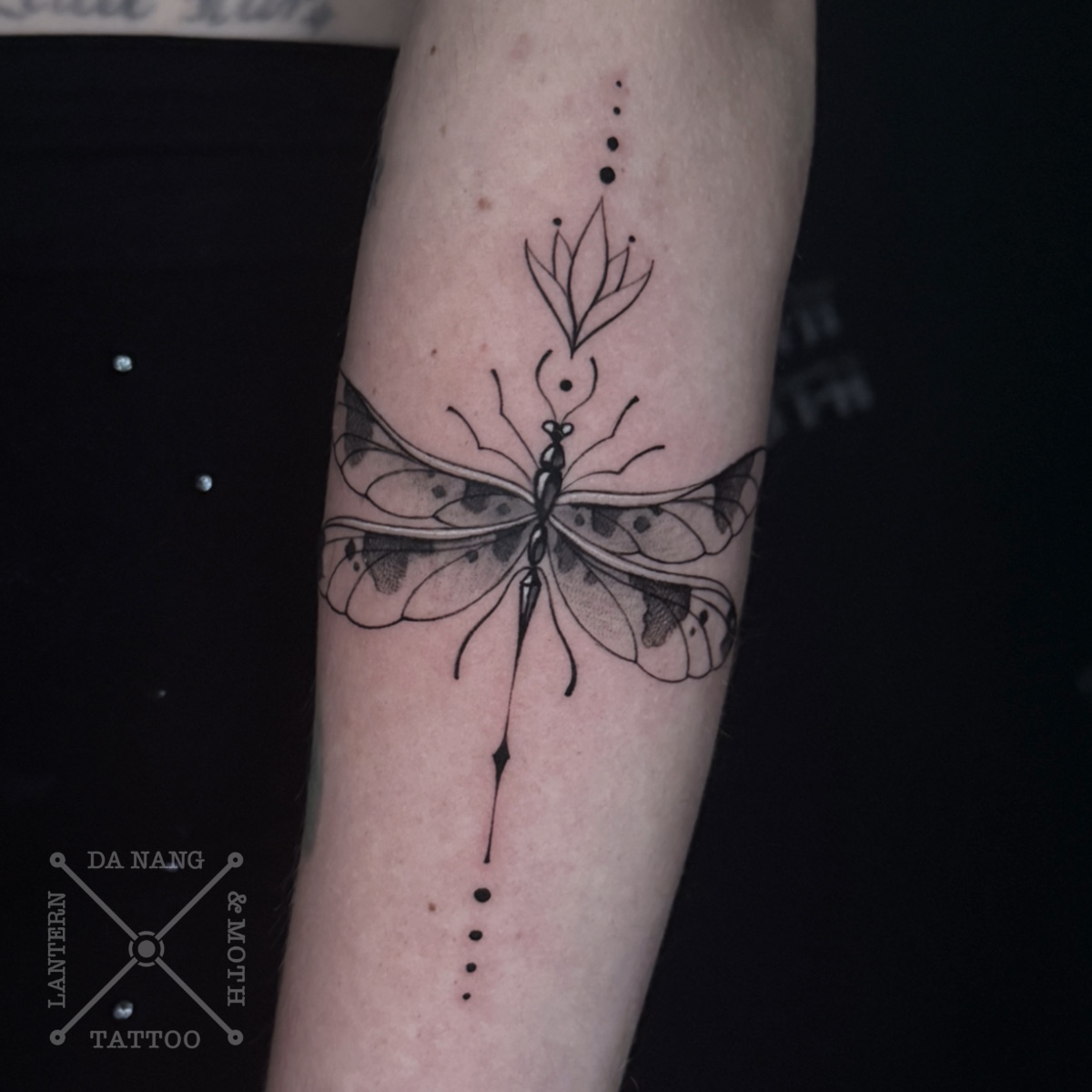 Fineline dragonfly tattoo by best tattoo shop in Da Nang Vietnam