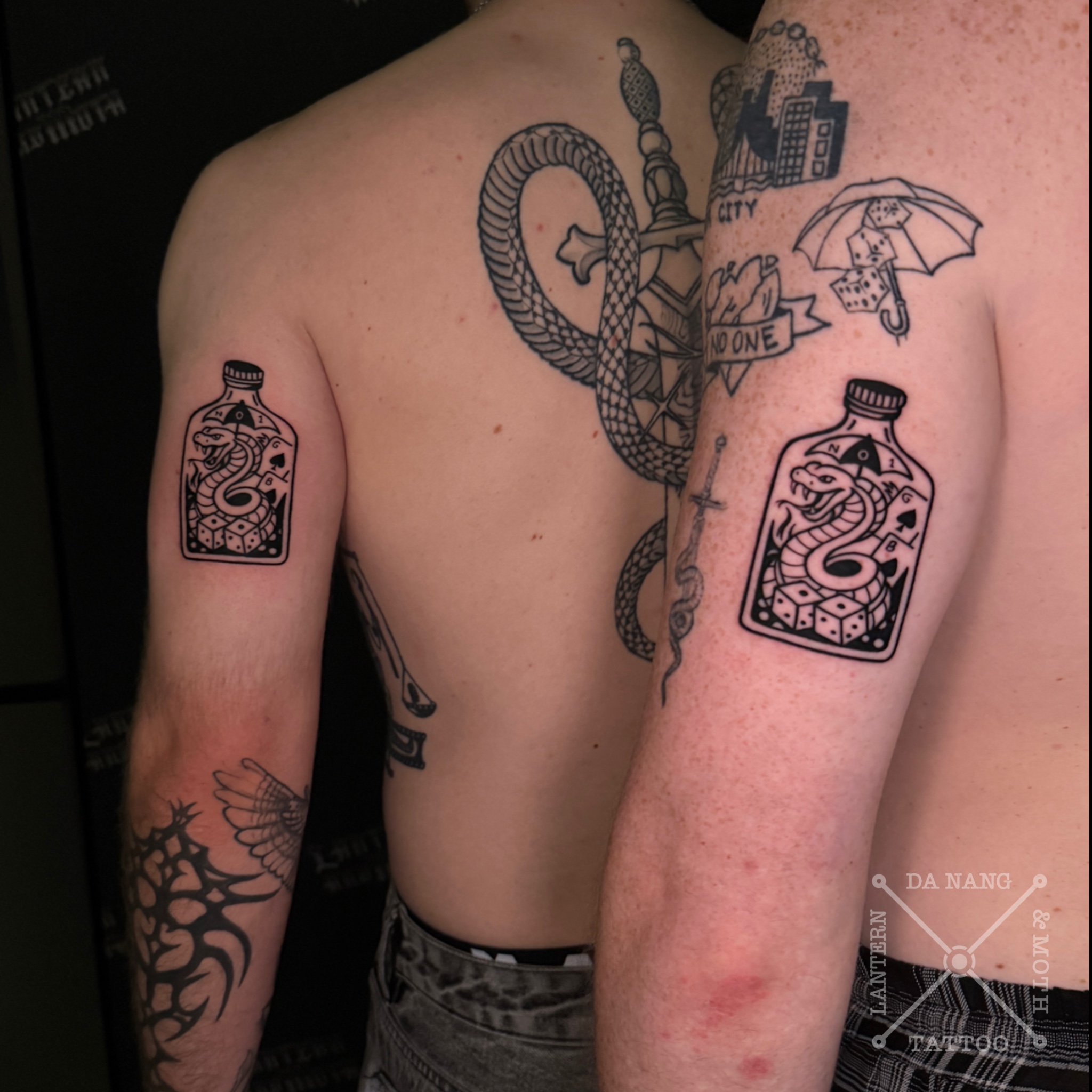 Matching-trad-bottles-Danang-tattoo-shop