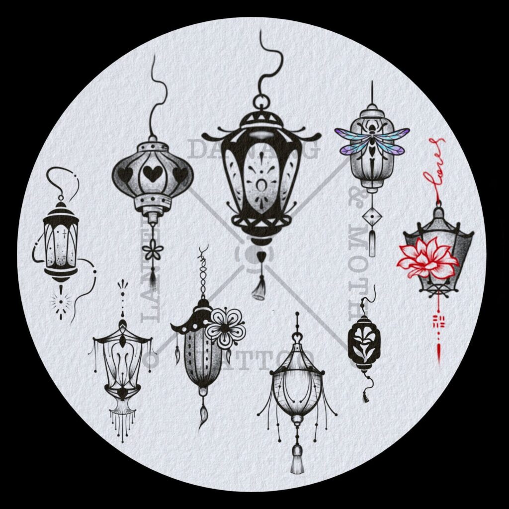 Professional tattoo flash artwork showing different tattoo styles at a Da Nang tattoo studio.