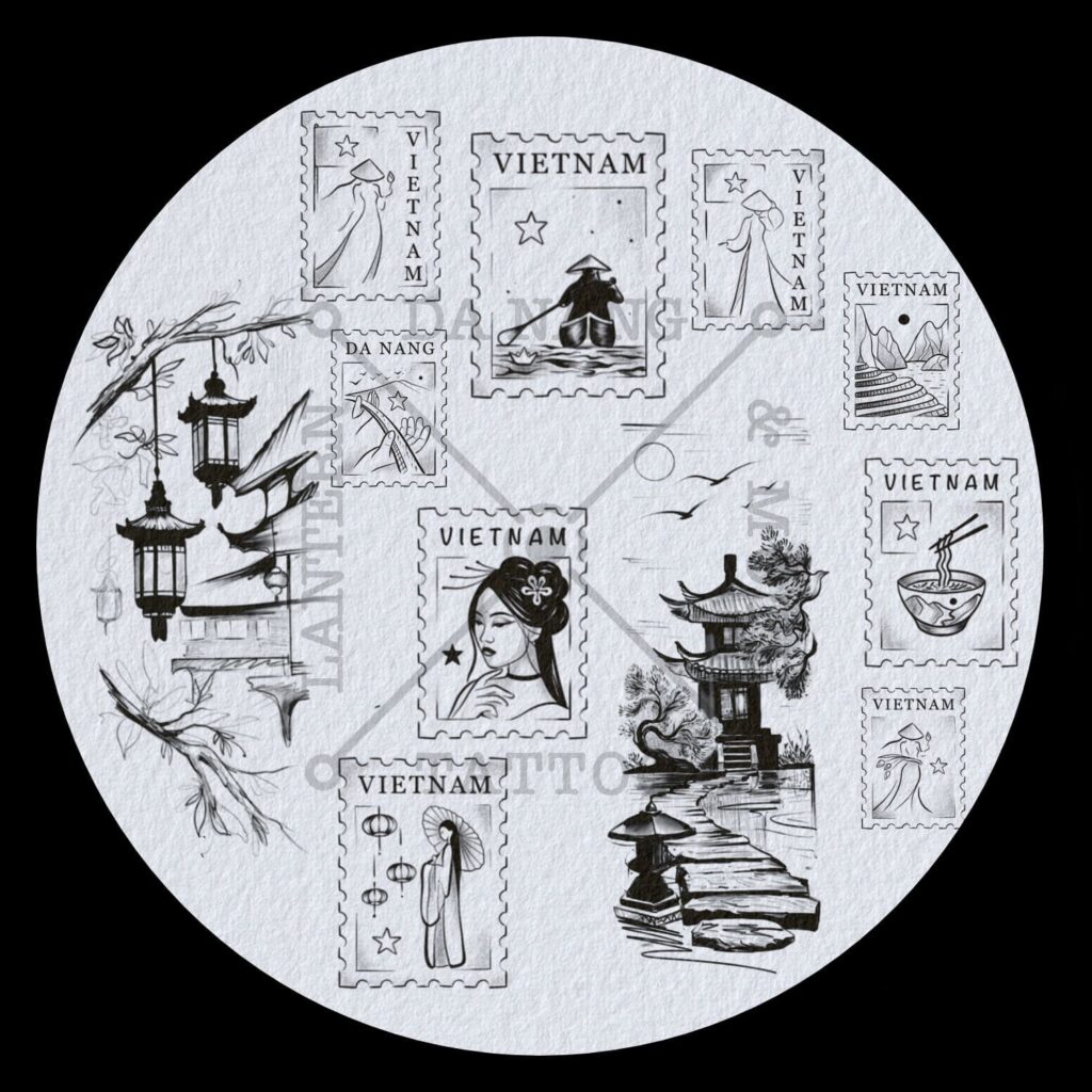 Tattoo flash artwork with various tattoo design concepts created in Da Nang Vietnam.