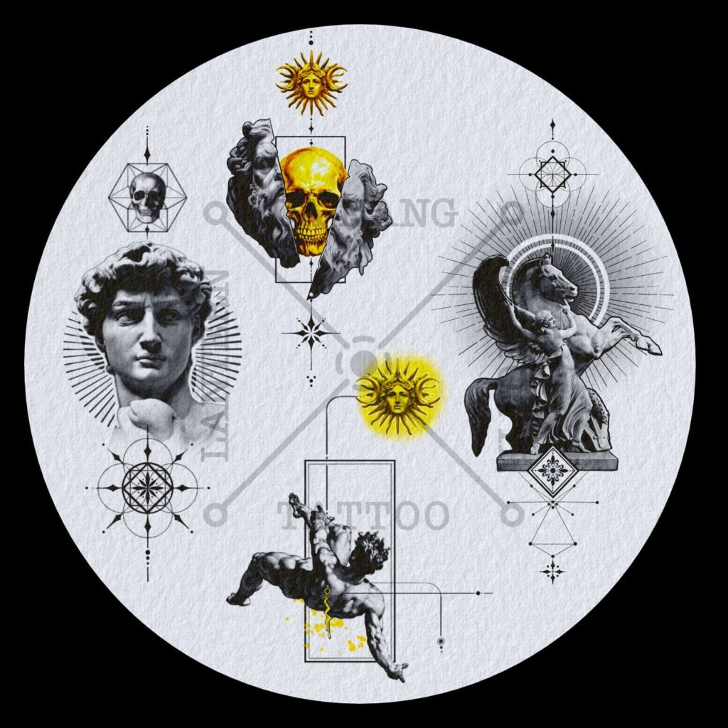 Creative tattoo flash artwork created by professional tattoo artists in Da Nang.