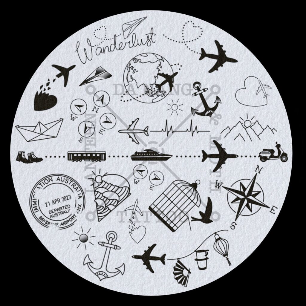 Tattoo flash artwork featuring assorted tattoo designs at a professional tattoo shop in Da Nang Vietnam.