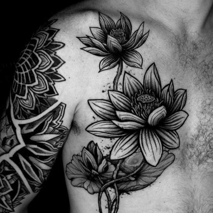 Lotus Chest and Shoulder Tattoo Design – Tattoo Shop in Da Nang