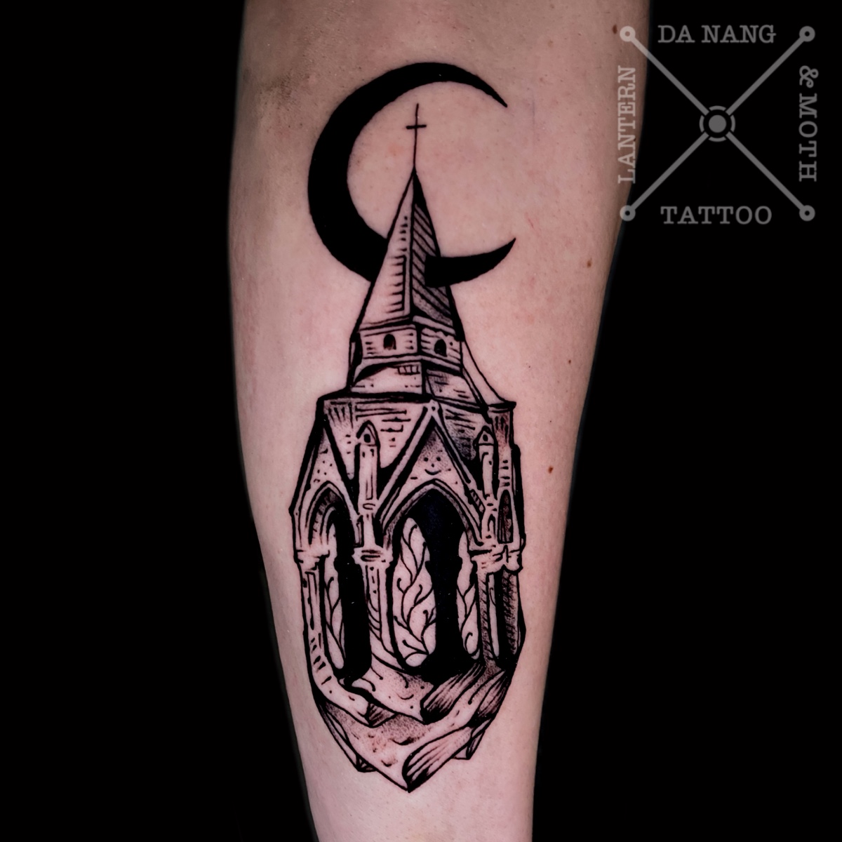 Blackwork-Castle-Tattoo-by-Tattoo-Artist-at-Lantern-and-Moth-Tattoo-in-Da-Nang-Vietnam