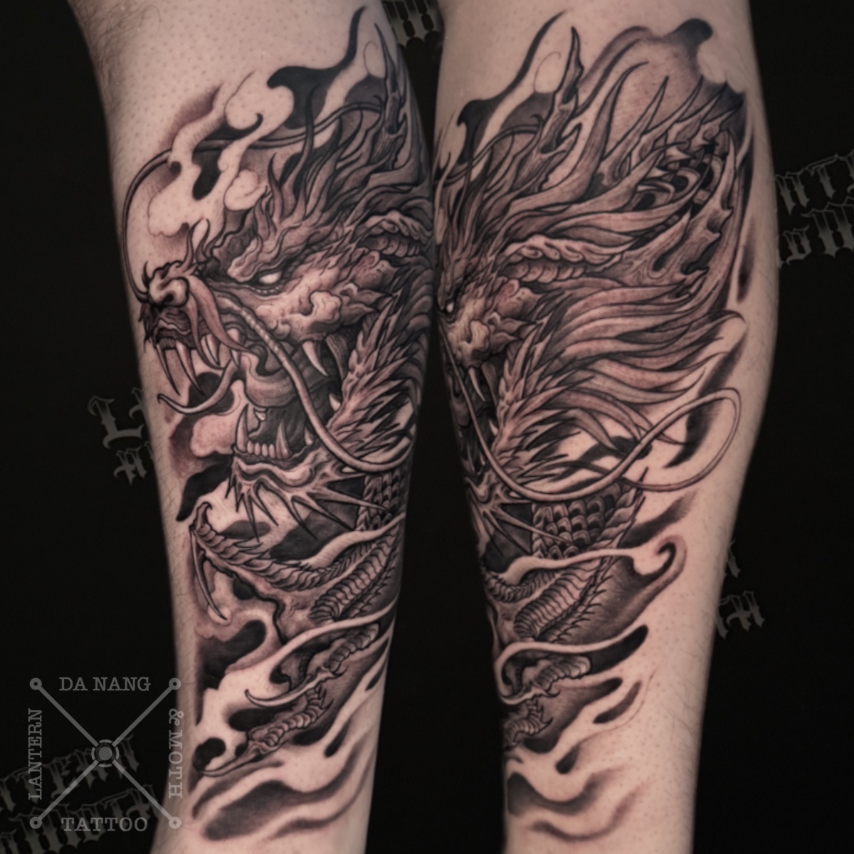Dragon-head-design-Da-Nang-tattoo-studio-Lantern-and-Moth