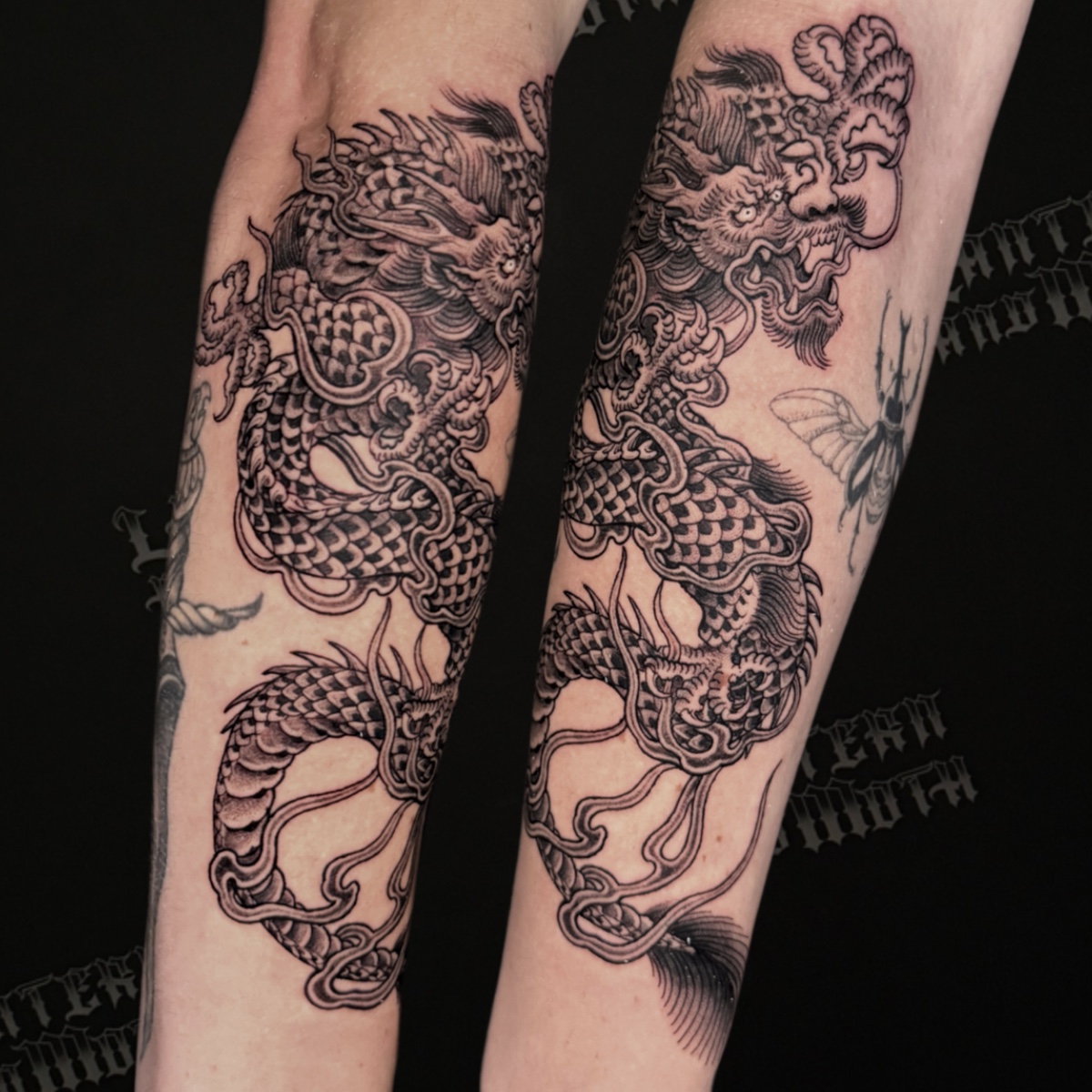 Forearm-dragon-design-Da-Nang-tattoo-shop-Lantern-and-Moth