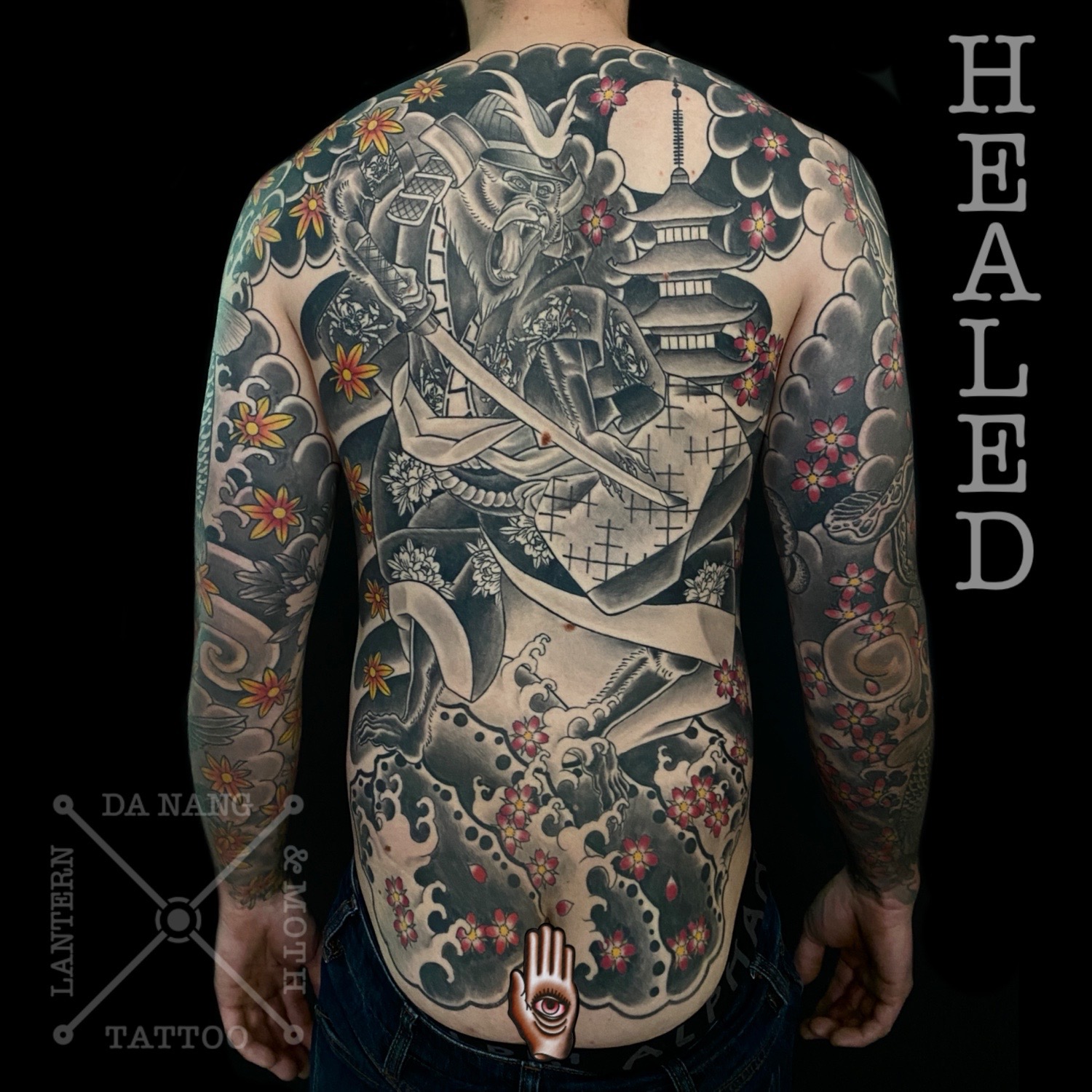Samurai monkey Japanese backpiece tattoo