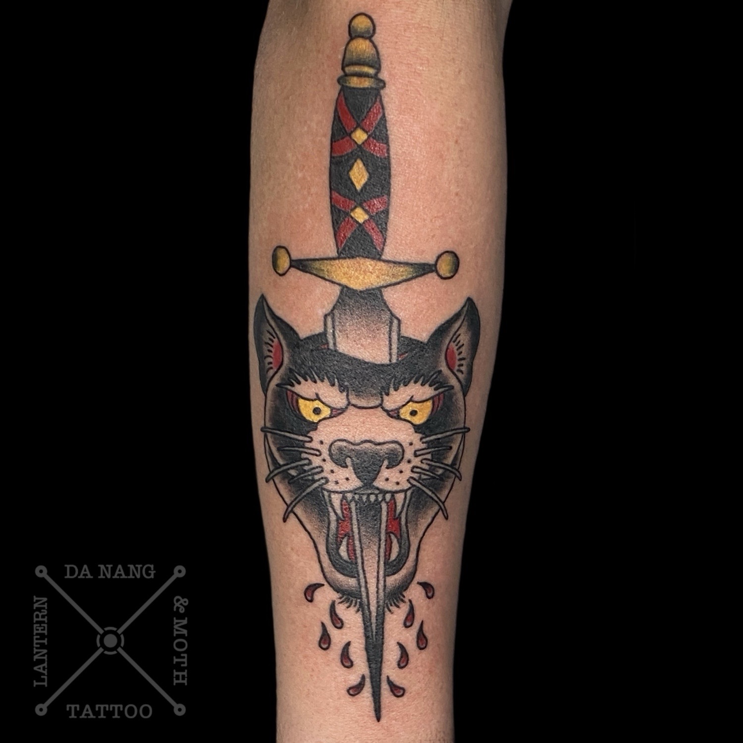 Trad Panther and Dagger Tattoo